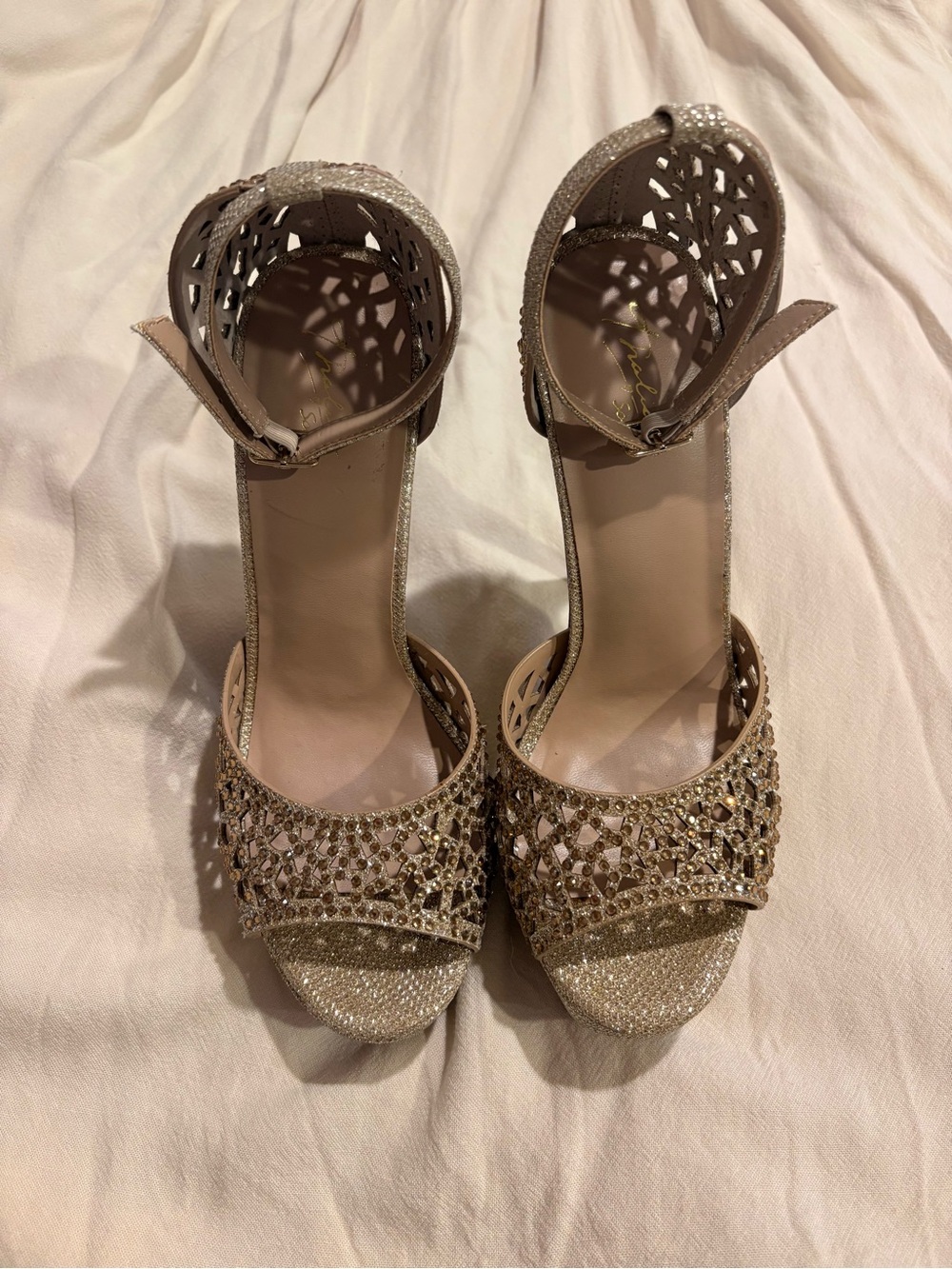 Thalia Sodi Felisa Gold Rhinestone Platform Heels Size 8.5M
